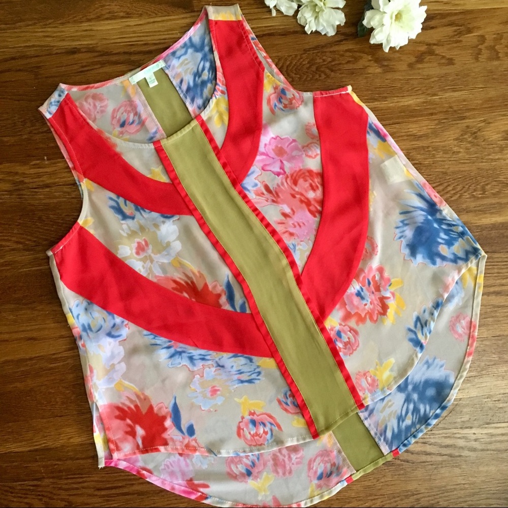Chord floral watercolor high low shell top L
